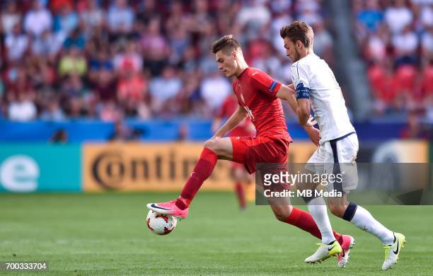 Patrik Schick Daniele Rugani during the UEFA European Under-21 match between Czech Republic and Italy on June 21, 2017 in Tychy, Poland.