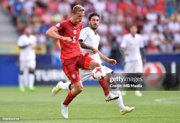 Tomas Soucek Danilo Cataldi during the UEFA European Under-21 match between Czech Republic and Italy on June 21, 2017 in Tychy, Poland.