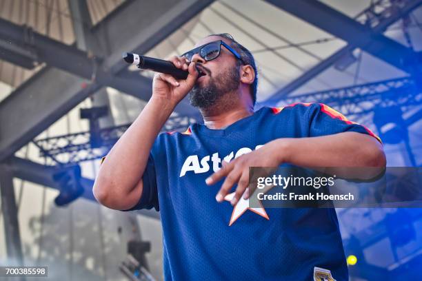 Singer Samy Deluxe performs live on stage during the Peace X Peace Festival at the Waldbuehne on June 18, 2017 in Berlin, Germany.