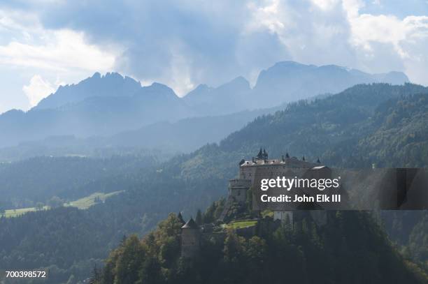 werfen landscape with burg hohenwerfen fortress - hohenwerfen castle stock-fotos und bilder