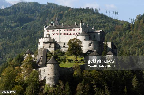 werfen landscape with burg hohenwerfen fortress - hohenwerfen castle stock-fotos und bilder