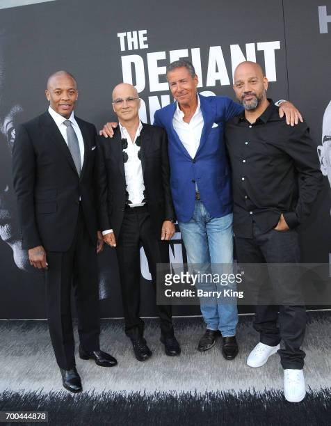 Rapper/producer Dr. Dre, producer Jimmy Iovine, Chairman and CEO of HBO Richard Plepler and director Allen Hughes attend the Premiere of HBO's 'The...