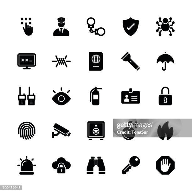 illustrazioni stock, clip art, cartoni animati e icone di tendenza di icone di sicurezza - glifo normale - guardia di sicurezza