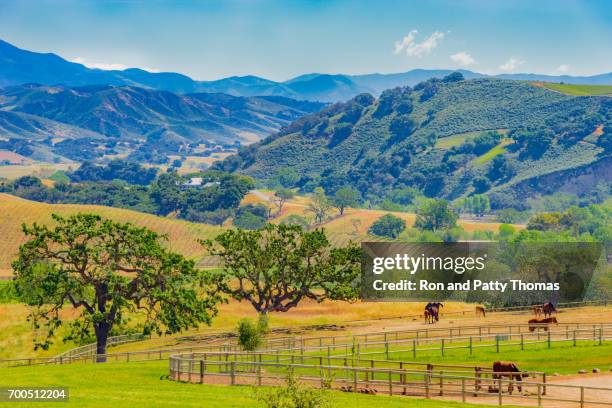 panorama del valle de montañas de santa ynez, santa bárbara california (p) - santa barbara county fotografías e imágenes de stock