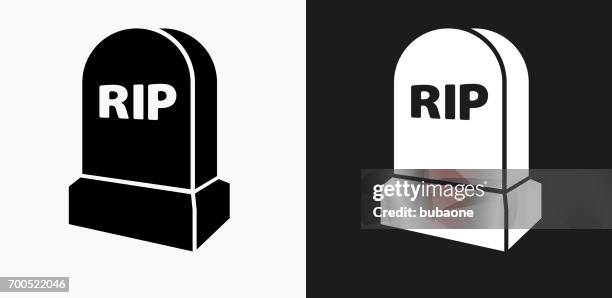 rip tombstone icon on black and white vector backgrounds - gravestone stock illustrations