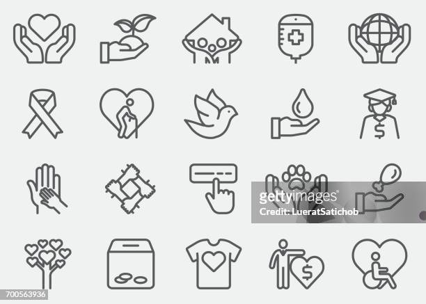 charity and donate line icons - disability icon stock illustrations