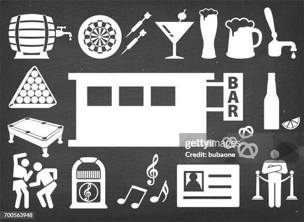 stockillustraties, clipart, cartoons en iconen met nacht op de bar krijt bestuur vector icon set - pool