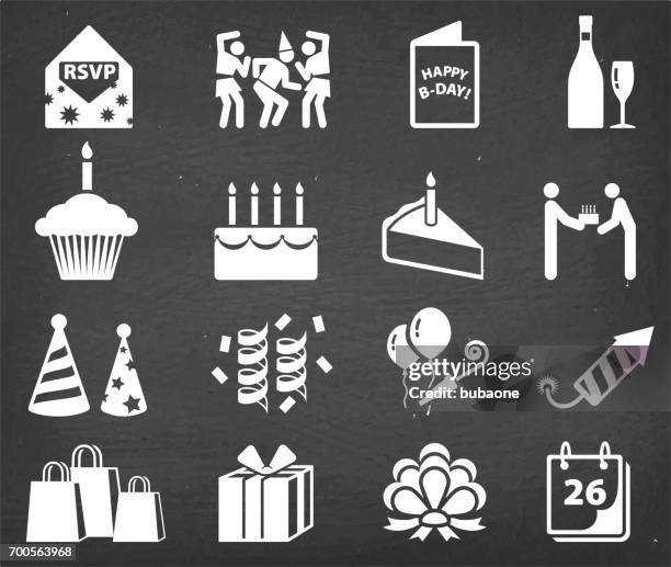 happy birthday celebration chalk board vector icon set - portion cup stock illustrations