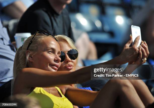 Reading's Pavel Pogrebnyak wife Masha takes a Selfie with her friend during the game