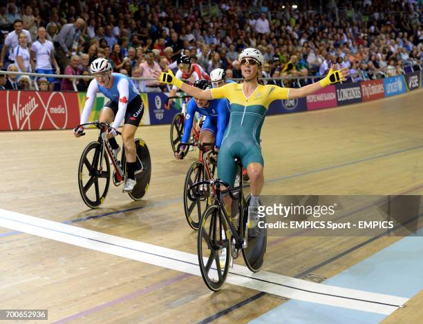Melissa Hoskins of Australia celebrates the victory of her Team mate in the Womens 10km Scratch race