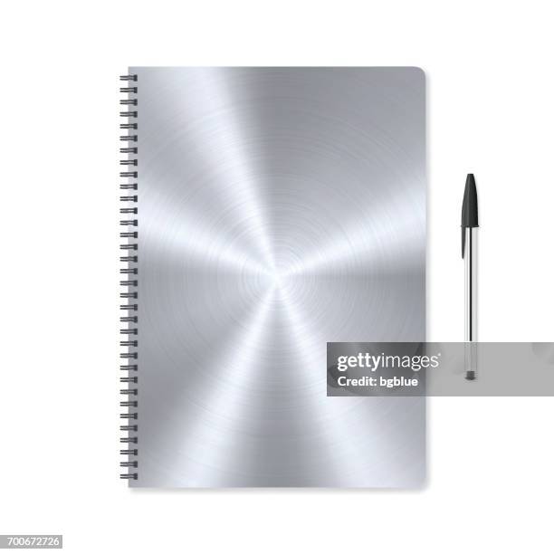 notepad template with metal texture background and ballpoint pen - folder template stock illustrations