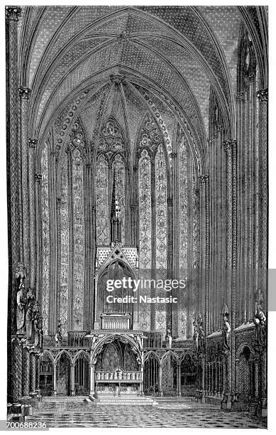 interior view of the sainte-chapelle in paris - ile de la cite stock illustrations