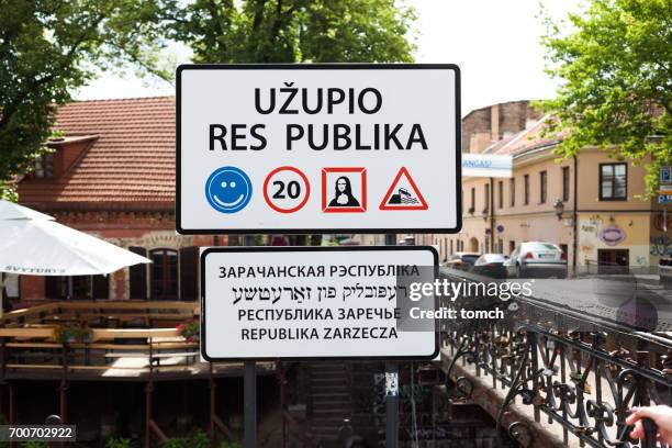 streets of the unadmitted republic of uzupis in vilnius. - vilnius street stock pictures, royalty-free photos & images