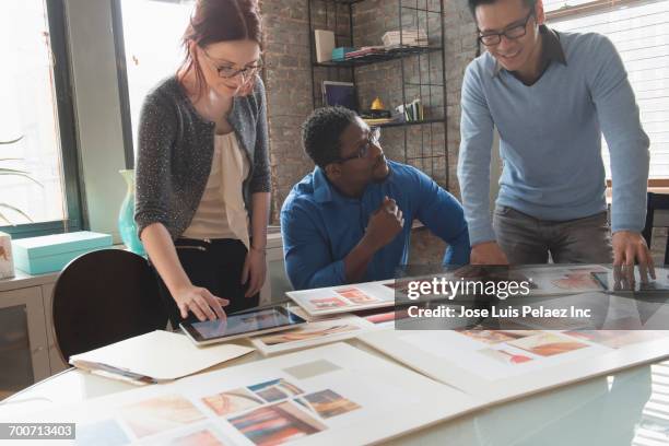 business people discussing design in office - dedication brick stock pictures, royalty-free photos & images