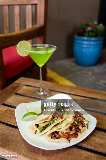 tacos on plate with margarita - cocktail glass salt stock pictures, royalty-free photos & images