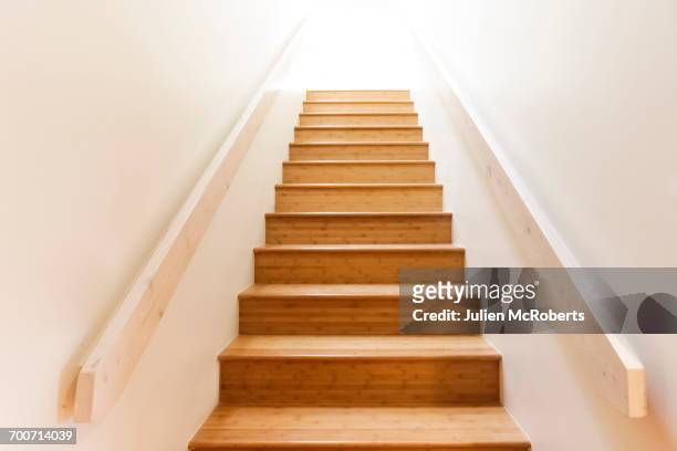 wooden staircase and railing - staircase stock pictures, royalty-free photos & images