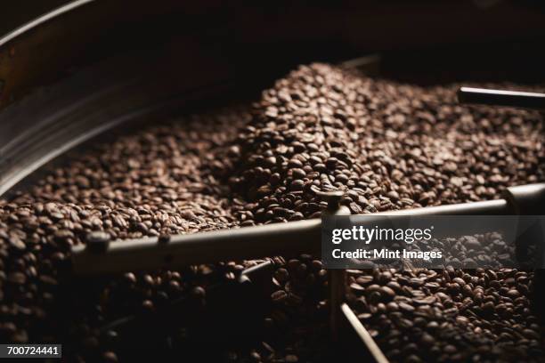 a coffee shop. a drum of roasting coffee beans. - 焙煎 ストックフォトと画像