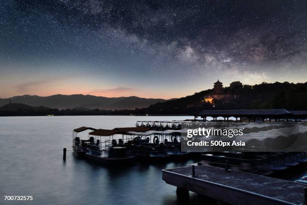 milky way galaxy on starry night sky over summer palace - sommarpalatset peking bildbanksfoton och bilder