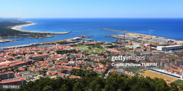 portugal, viana do castelo. panoramic view of the city and the port. la lima estuary - viana do castelo city stock pictures, royalty-free photos & images