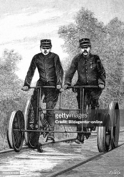Quadricycle, used in the french army, Woodcut from 1892.