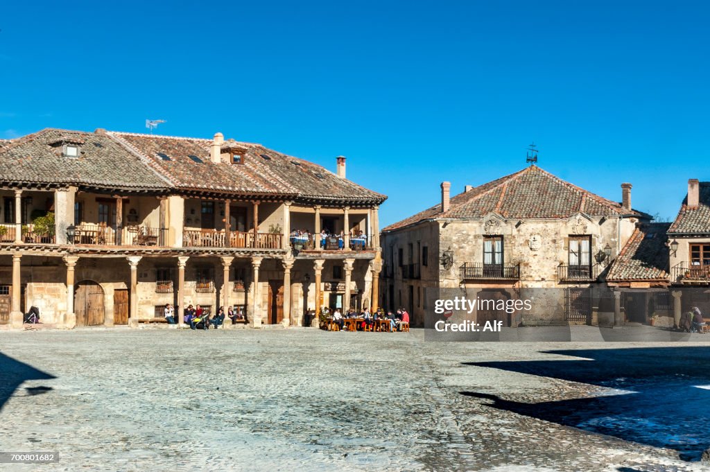 Main square (Plaza Mayor) of Medieval village of Pedraza ,Segovia, Spain