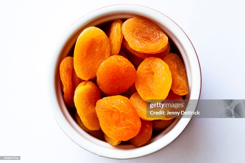 Dried apricots in bowl