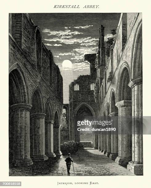 interior of abbey of kirkstall, west yorkshire, 19th century - leeds stock illustrations