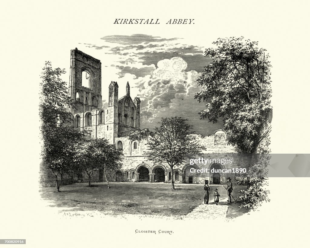 Monasterio de corte de Abadía de Kirkstall, West Yorkshire, siglo XIX