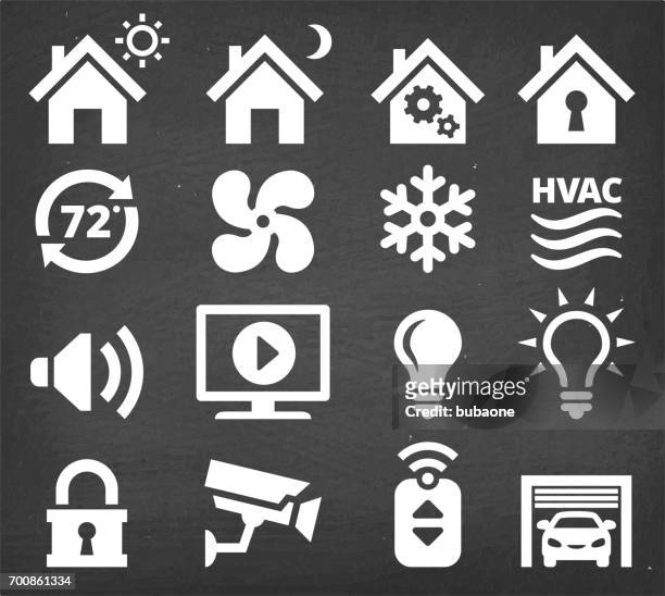 home automation and security interface icon set - security scanner stock illustrations