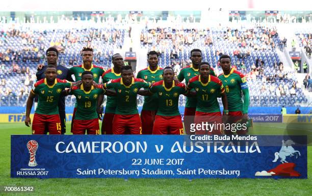 The Cameroon team line up during the FIFA Confederations Cup Russia 2017 Group B match between Cameroon and Australia at Saint Petersburg Stadium on...