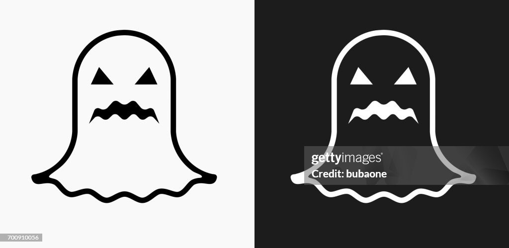 Halloween Black Ghost Icon on Black and White Vector Backgrounds