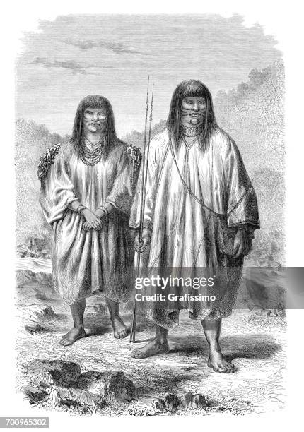 native americans from the tribe antis in peru 1864 - warrior stock illustrations