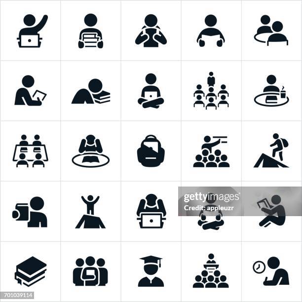 ilustrações de stock, clip art, desenhos animados e ícones de study and learning icons - jovens estudando