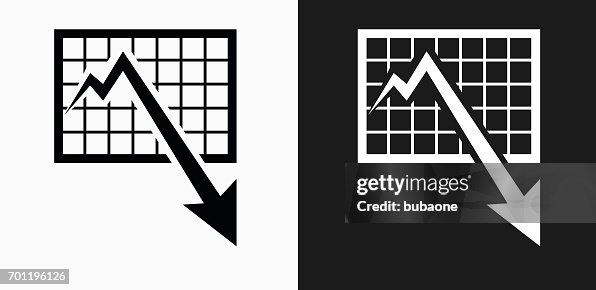Chart and Decrease Arrow Icon on Black and White Vector Backgrounds Chart and Decrease Arrow Icon on Black and White Vector Backgrounds