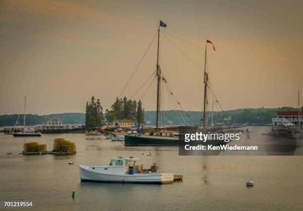 evening on boothbay harbor - boothbay harbor stock pictures, royalty-free photos & images