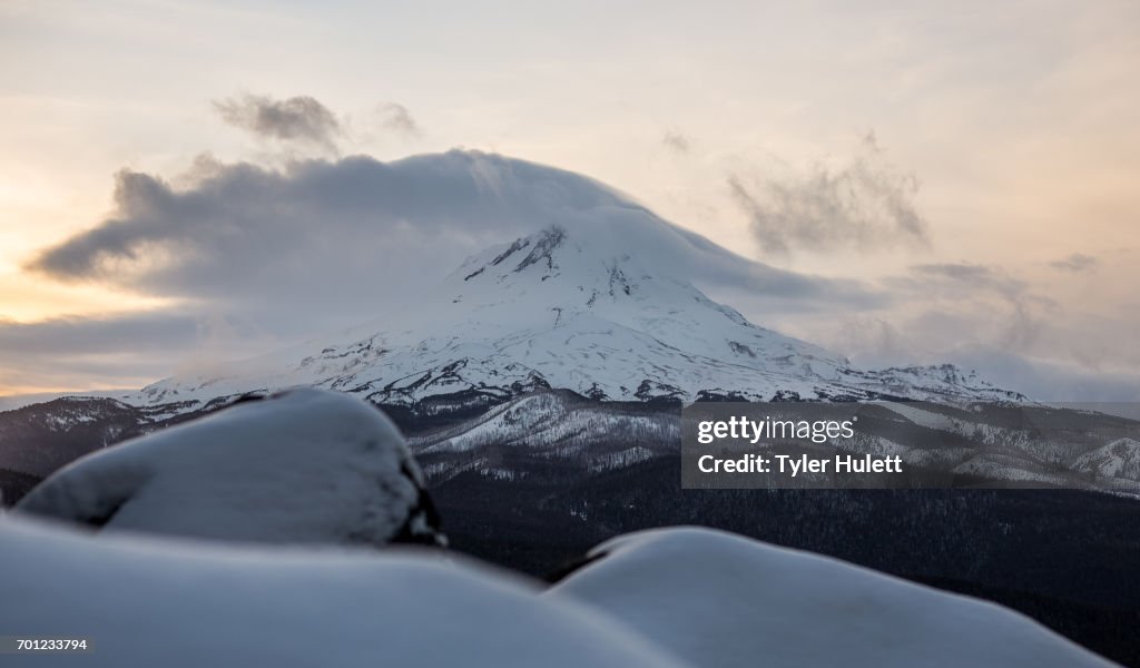 Perfect winter sunset on Mt. Hood