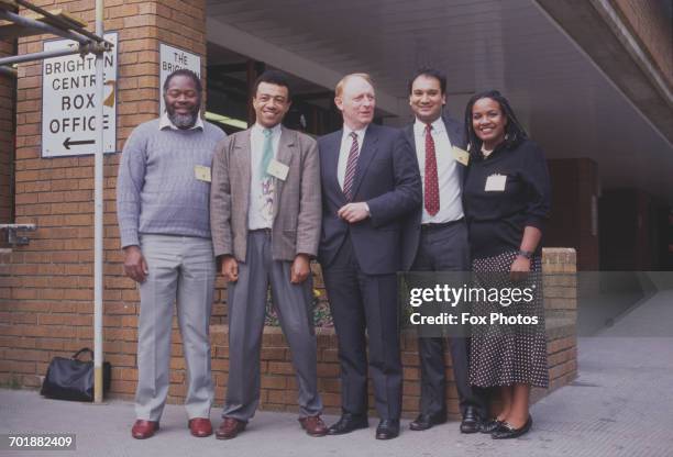 British Labour politicians at the Labour Party Conference in Brighton, UK, November 1987. From left to right, Bernie Grant , Paul Boateng, Neil...