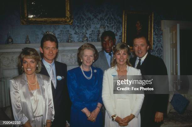 Celebrities at a reception for phone charity Childline at Number 10 Downing Street, London, 2nd July 1987. From left to right, television presenter...
