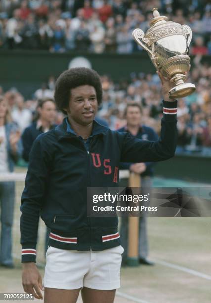 American tennis player Arthur Ashe wins the Men's Singles at Wimbledon, London, 5th July 1975.