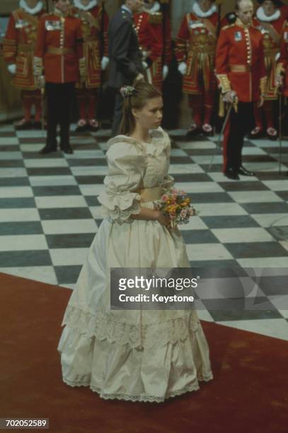 Sarah Armstrong-Jones , the daughter of Princess Margaret and the Earl of Snowdon, as chief bridesmaid at the wedding of Charles, Prince of Wales,...