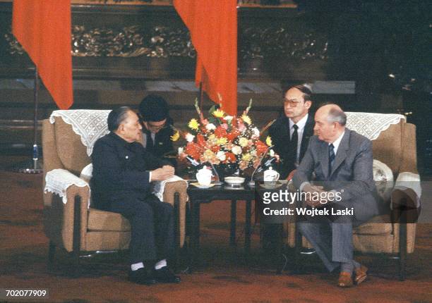 General Secretary of the Communist Party of the Soviet Union Mikhail Gorbachev and Chinese paramount leader Deng Xiaoping during a Chinese-Soviet...