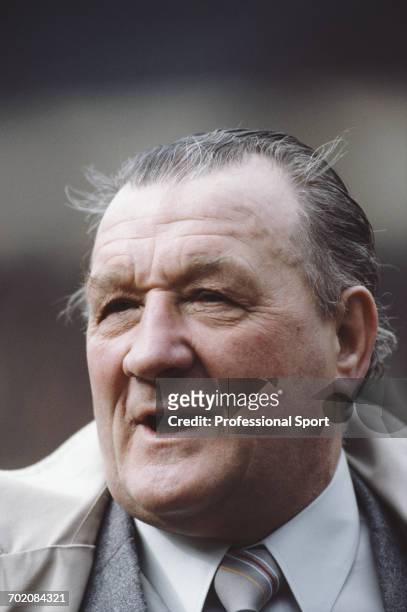 English retired footballer and manager of Liverpool FC, Bob Paisley pictured on the pitch after Liverpool's 2-1 victory over Manchester United in the...