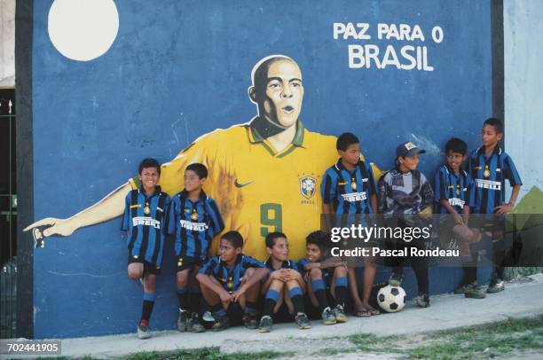 Young Brazilian boys from impoverished areas in the favelas of Brazil receive football coaching as part of the Pirelli Inter Campus education scheme...