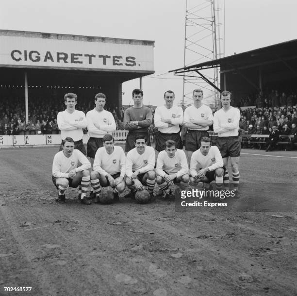 The Preston North End team, 23rd February 1964.From left to right George Ross, John Donnelly, Alan Kelly, Ian Davidson, Tony Singleton, Nobby Lawton;...