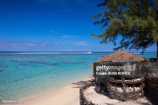 view of indian ocean and beach hut, reunion island - レユニオン島 ストックフォトと画像