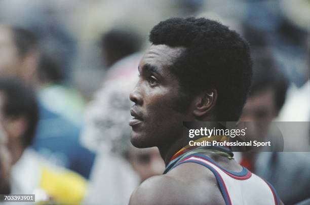 Cuban boxer Teofilo Stevenson pictured wearing his gold medal after defeating Pyotr Zayev of the Soviet Union to win the gold medal for Cuba in the...