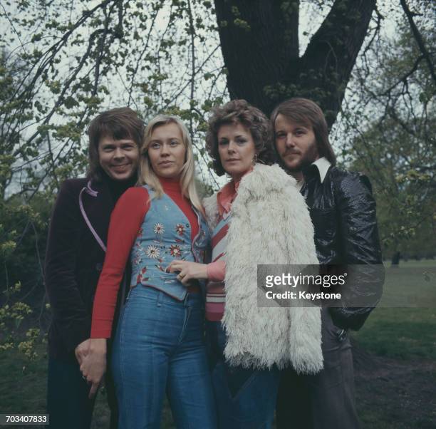 Swedish pop group Abba promote their single 'Waterloo' in Copenhagen, Denmark in 1974. Björn Ulvaeus , Agnetha Fältskog , Anni-Frid Lyngstad, Benny...
