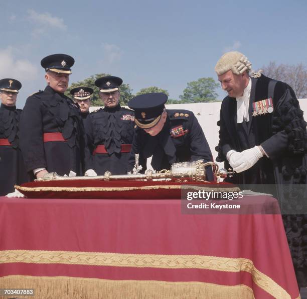 Harold Alexander, 1st Earl Alexander of Tunis , the former Governor General of Canada, receives the Freedom of Windsor, circa 1960.