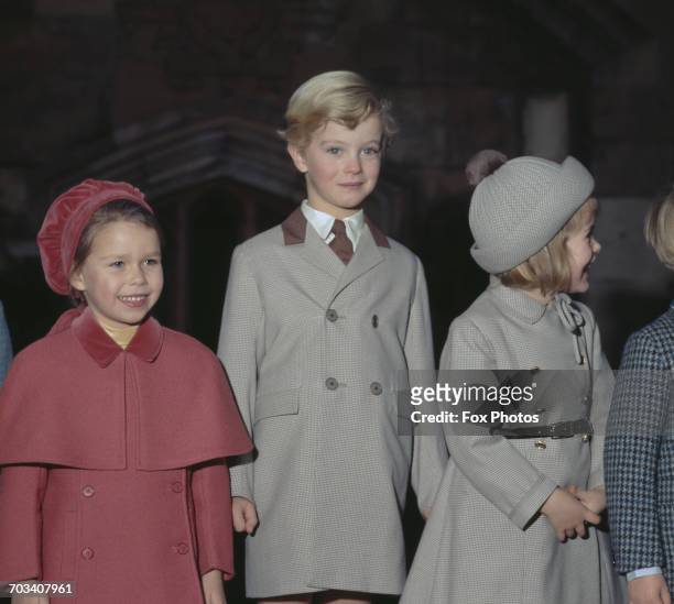 From left to right, Lady Sarah Armstrong-Jones , George Windsor, the Earl of St Andrews and Lady Helen Windsor during Christmas at Windsor Castle,...
