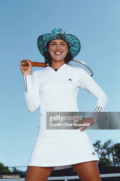 Martina Hingis of Switzerland poses for a portrait for sports clothing & accessories company Adidas on 4 April 2001 at the Saddlebrook Resort,Tampa,...